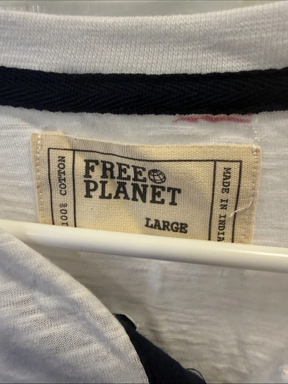 Free Planet White Henley Polo with Red & Blue Flag Embroidery - Picture 2 of 5